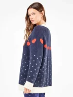 Maglioncino donna aperto con bottoni e stampa cuori in colore blu e riporti bianchi in lana - GISELA . - immagine 6