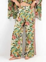 Pantalone Gisela con fascia laterale trasparente tessuto in raso stampato