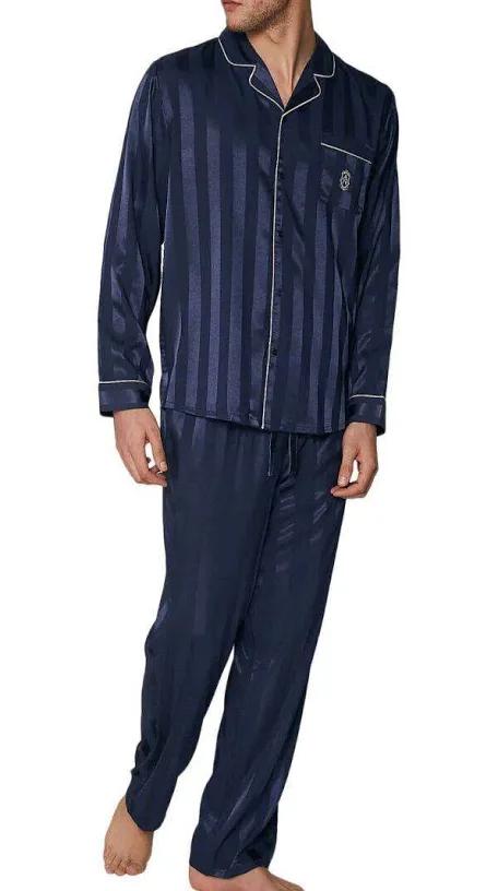 PHOTO-2025-10-17-17-53-33 3 Pigiama uomo in satin aperto con bottoni colore blu - ADMAS. - immagine 1