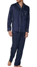 Pigiama uomo in satin aperto  con bottoni colore blu - ADMAS. - immagine 4