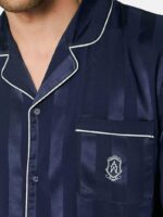 Pigiama uomo in satin aperto  con bottoni colore blu - ADMAS. - immagine 5