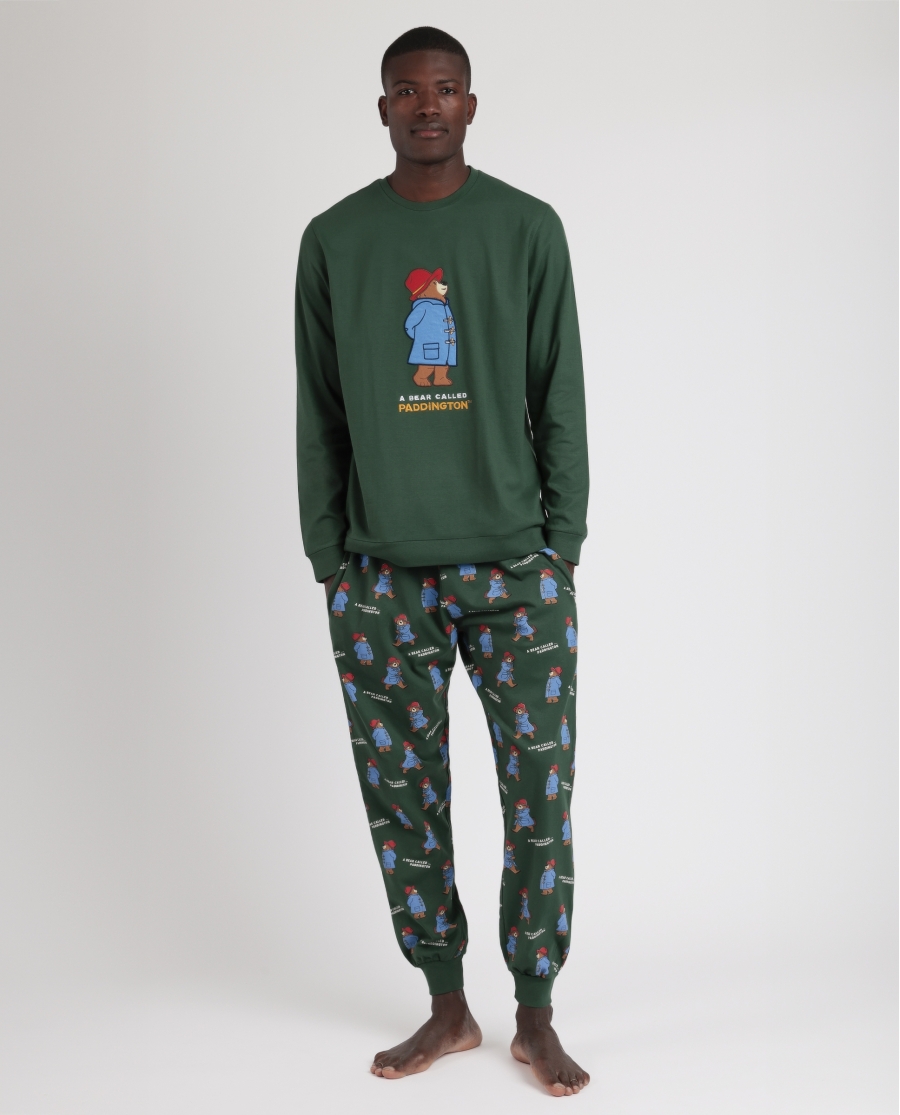 paddington-pijama-manga-larga-marmalade-para-hombre-verde Pigiama uomo Paddington in felpa maglia girocollo - ADMAS. - immagine 1