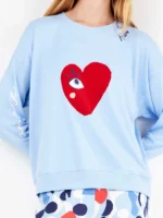 Pigiama in cotone maglia girocollo con stampa cuore pantalone fantasia colore azzuro - GISELA. - immagine 2