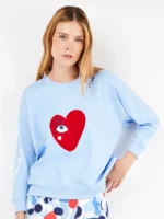 Pigiama in cotone maglia girocollo con stampa cuore pantalone fantasia colore azzuro - GISELA. - immagine 3