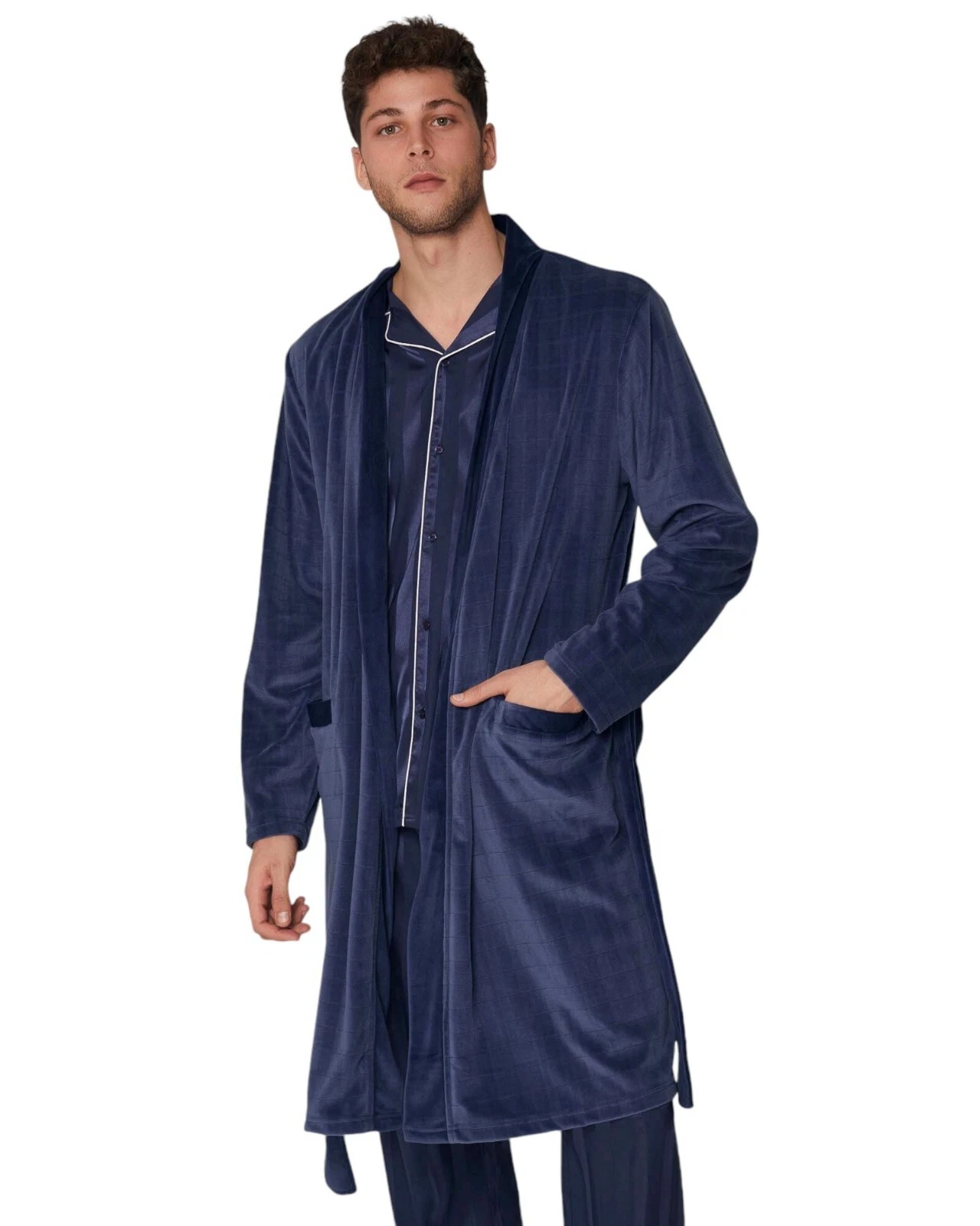Vestaglia uomo in ciniglia con cintura - immagine 1