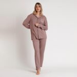 Pigiama donna aperto taglio uomo color moka - ADMAS. - immagine 2