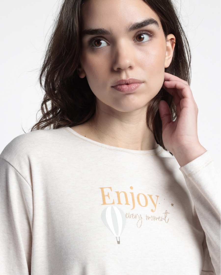 admas-pijama-manga-larga-enjoy-every-moment-para-mujer-beige (3) Pigiama donna in cotone caldo con stampa "Enjoy Every Moment"- ADMAS. - immagine 1