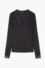 Maglia intima termica manica lunga scollo a V con dettaglio in pizzo - GISELA. - immagine 2