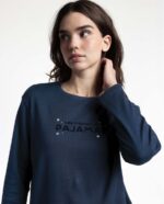 Pigiama donna in caldo cotone girocollo colore blu - ADMAS.