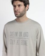 Pigiama uomo in cotone caldo con maglia col beige con stampa "Dream On" -  ADMAS.