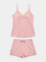 Piigiama donna composto da top e pantaloncino rosa - GISELA. - immagine 2