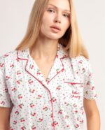 Pigiama donna aperto con collo a camicia e short fantasia ciliegie - ADMAS. - immagine 3