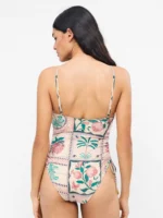 Costume da bagno donna intero con fascia reggiseno interna e coppette fasce regolabili e drappeggio laterale fantasia esotico floreale – Gisela