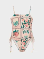 Costume da bagno donna intero con fascia reggiseno interna e coppette fasce regolabili e drappeggio laterale fantasia esotico floreale - GISELA. - immagine 4